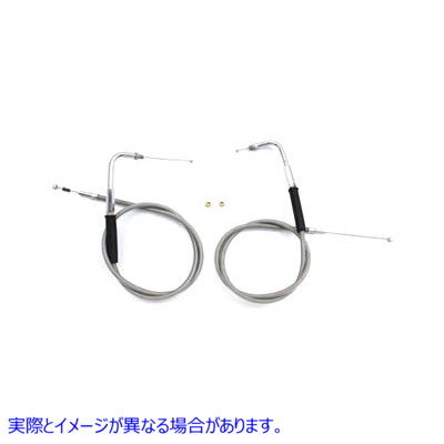 36-0856 34インチステンレススチール製スロットルとアイドルケーブルセット 取寄せ Vツイン 34 inch Stainless Steel Throttle a