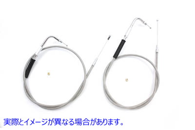 36-0866 41-1/2インチステンレススチール製スロットルとアイドルケーブルセット 取寄せ Vツイン 41-1/2 inch Stainless Steel Th