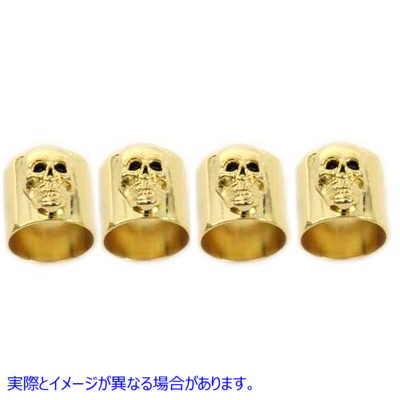 37-9079 スカル プッシュロッド カバー カップ セット ゴールド 取寄せ Vツイン Skull Pushrod Cover Cup Set Gold (検索用／