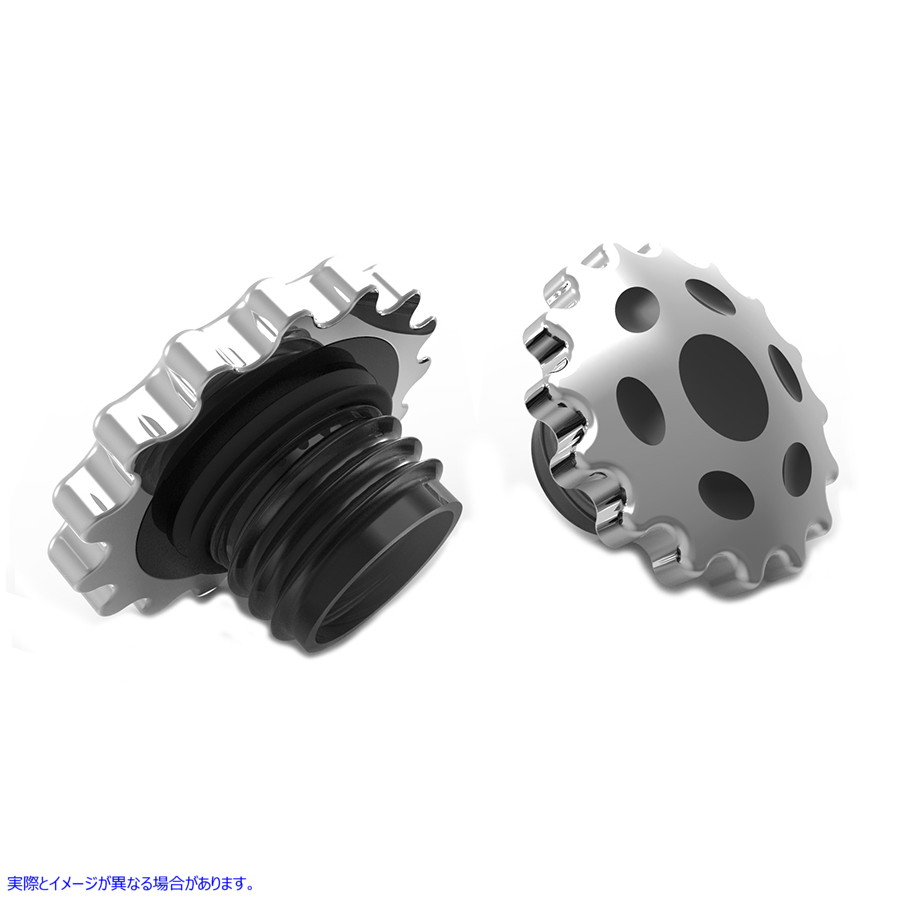 38-0663 スプロケット ガス キャップ セット ベント付きおよびベントなし クロム 取寄せ Vツイン Sprocket Gas Cap Set Vented a
