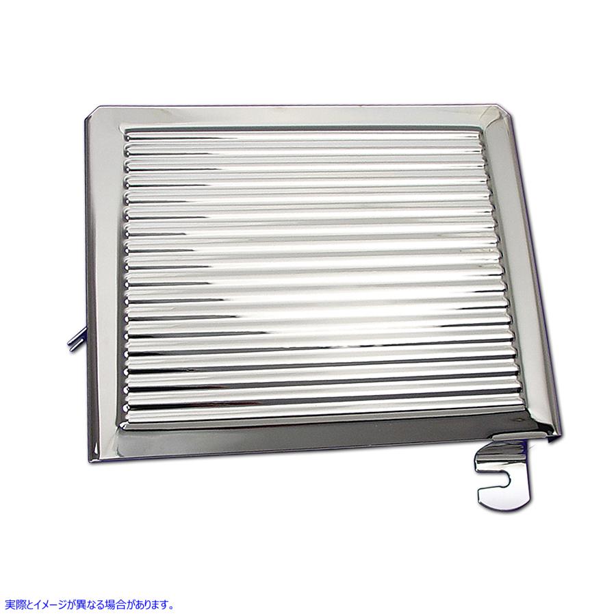 42-0010 クロームリブバッテリーサイドカバー 取寄せ Vツイン Chrome Ribbed Battery Side Cover (検索用／66383-65