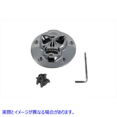 42-0075 スカルフェイス点火システムカバー 5穴 クローム 取寄せ Vツイン Skull Face Ignition System Cover 5-Hole Chrome (検