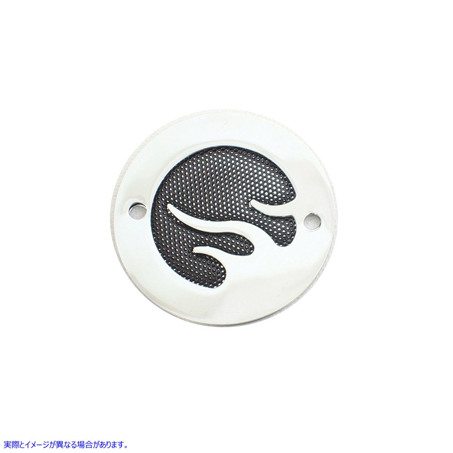 42-0465 ブラックメッシュフレームクローム点火システムカバー 取寄せ Vツイン Black Mesh Flame Chrome Ignition System Cover