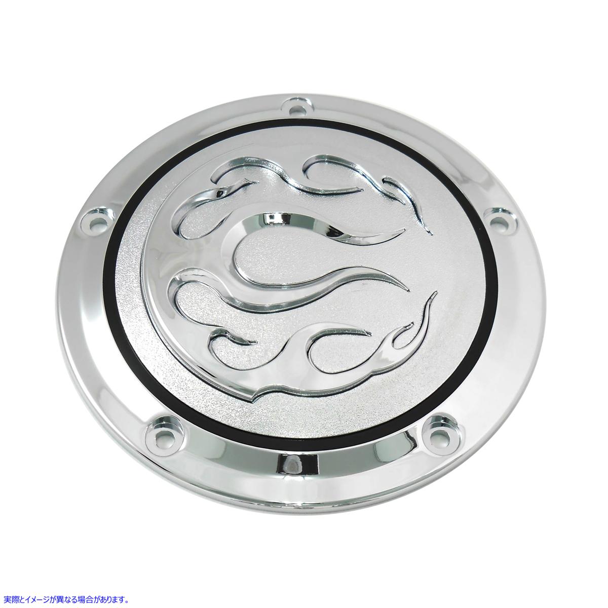 42-0466 クローム 5 ホール フレーム ダービー カバー 取寄せ Vツイン Chrome 5-Hole Flame Derby Cover (検索用／