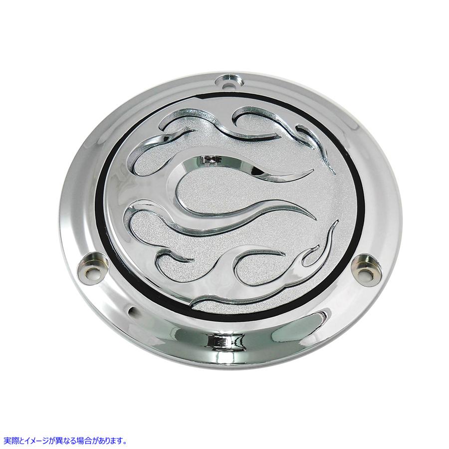 42-0470 クローム 3 ホール フレーム ダービー カバー 取寄せ Vツイン Chrome 3-Hole Flame Derby Cover (検索用／