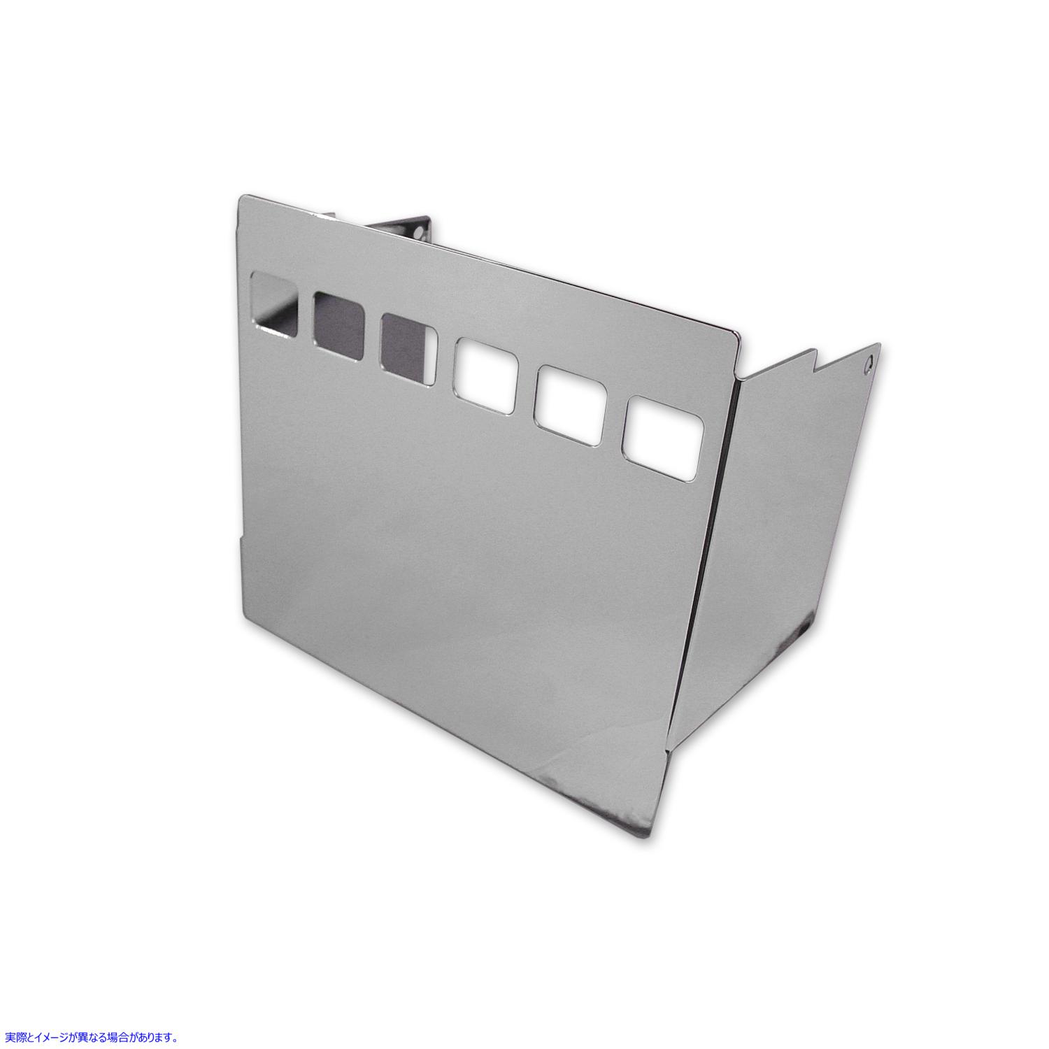 42-0502 正方形のビューホール付きクロームバッテリーサイドカバー 取寄せ Vツイン Chrome Battery Side Cover with Square View