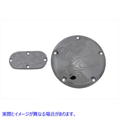 42-0816 5穴フレームダービーおよびオーバル検査セット クローム 取寄せ Vツイン 5-Hole Flame Derby and Oval Inspection Set C