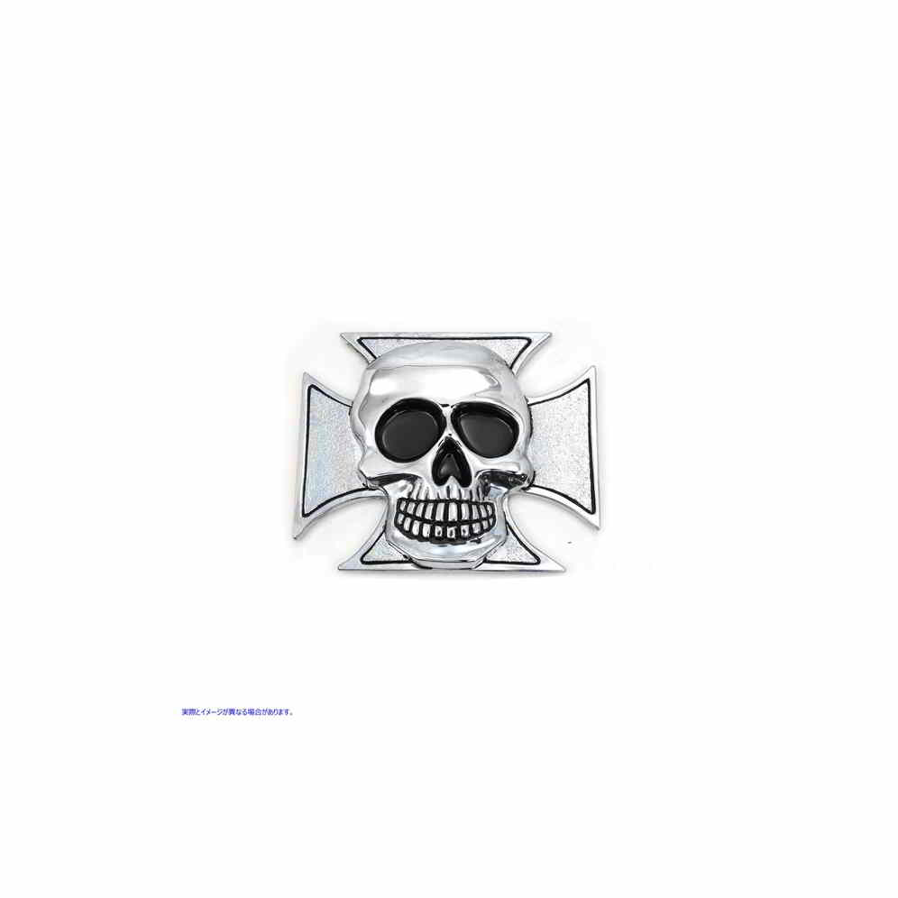 48-0494 【廃番】 ピューター製マルタ十字、スカルエンブレム付き 取寄せ Vツイン Pewter Maltese Cross with Skull Emblem (検