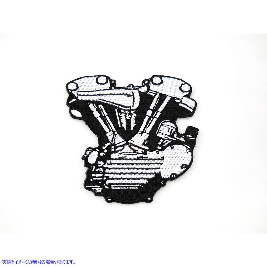 48-1163 黒と白のナックルヘッド エンジン パッチ 取寄せ Vツイン Black and White Knucklehead Engine Patches (検索用／