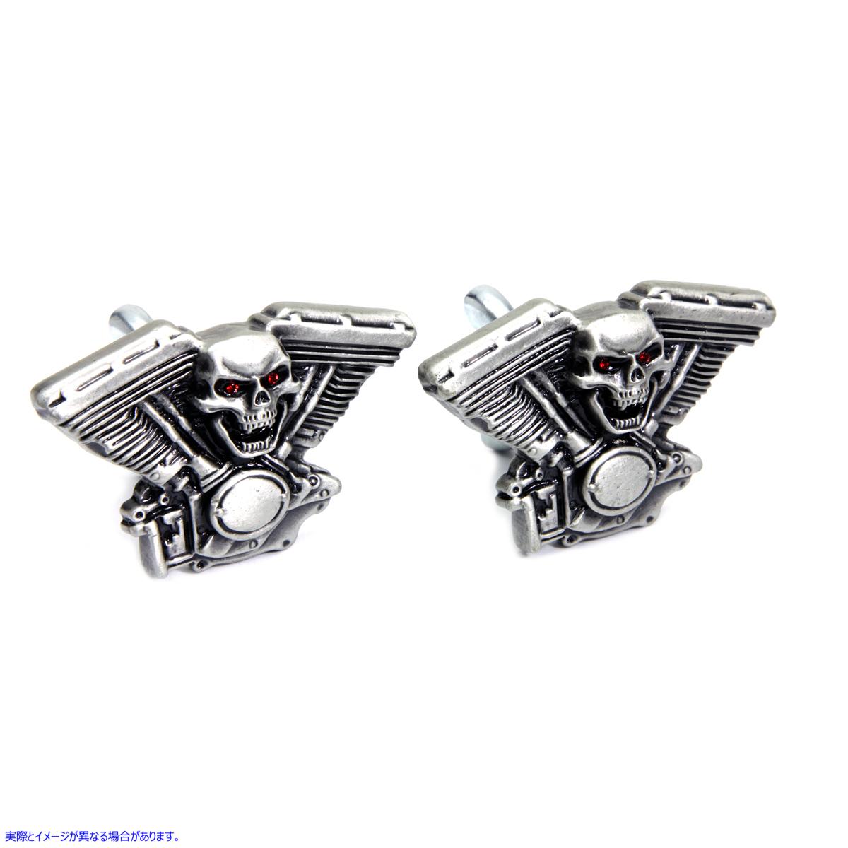 48-1622 パンヘッド エンジン ナンバー プレート トッパー セットのスカル 取寄せ Vツイン Skull on Panhead Engine License Pla