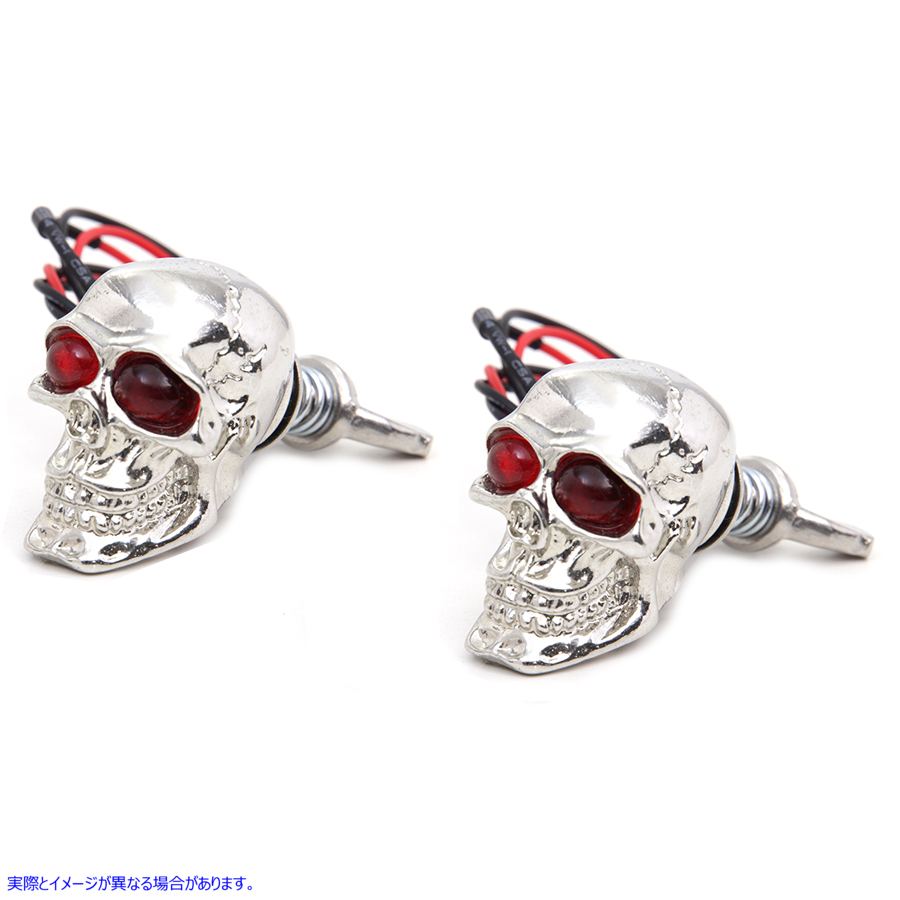 48-1629 LED付きシルバースカルナンバープレートボルトセット 取寄せ Vツイン Silver Skull License Plate Bolt Set with LED (