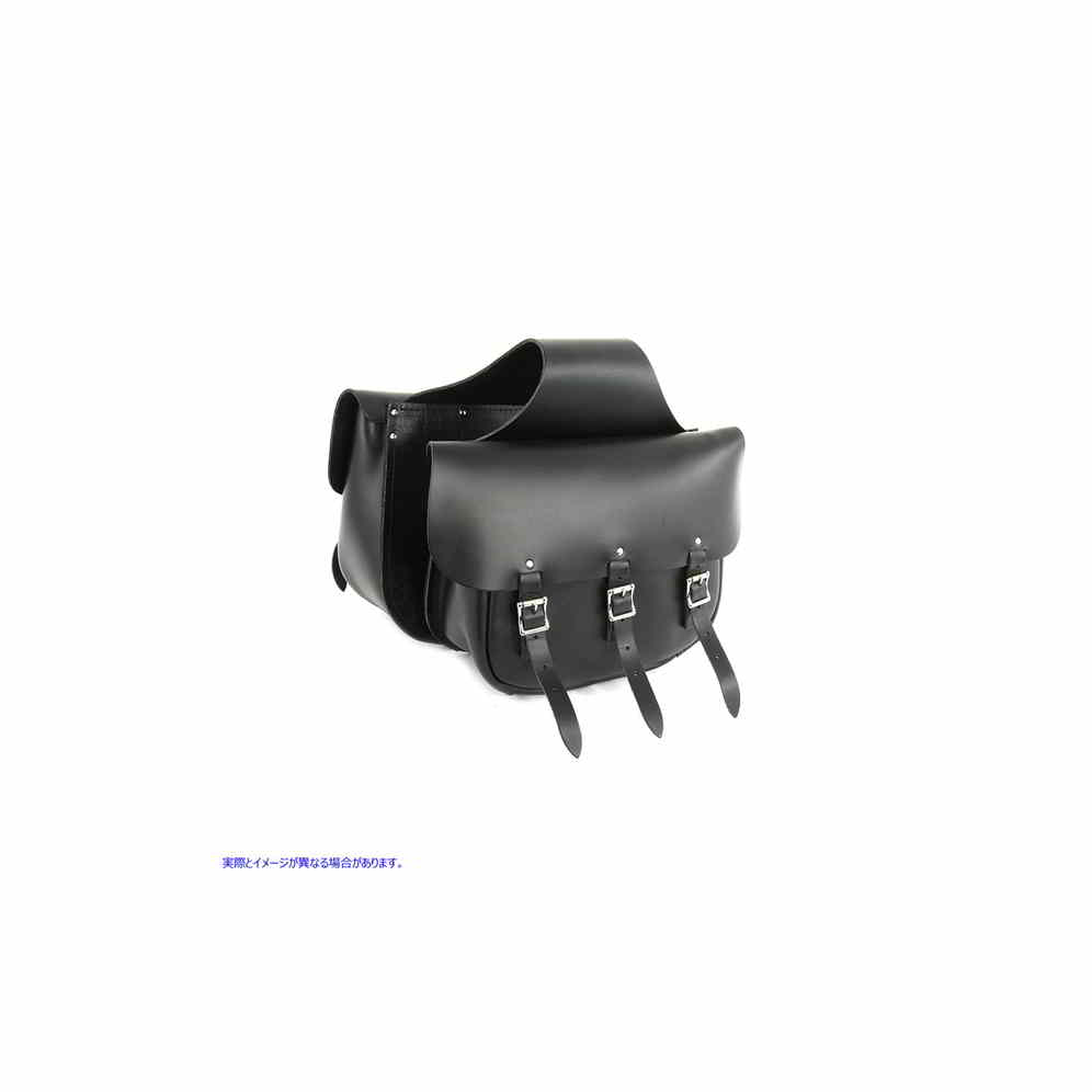 48-3127 ブラックレザー 3 バックルサドルバッグセット 取寄せ Vツイン Black Leather Three Buckle Saddlebag Set (検索用／ Pa
