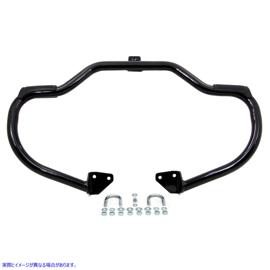 51-0872 フットペグパッド付きブラックフロントエンジンバー 取寄せ Vツイン Black Front Engine Bar with Footpeg Pads (検索用